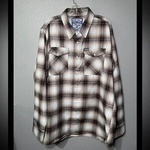 NWOT Never Worn DIXXON “The Pismo” Flannel Men's 2XL Tan/Brown/Blue Snaps Rugged